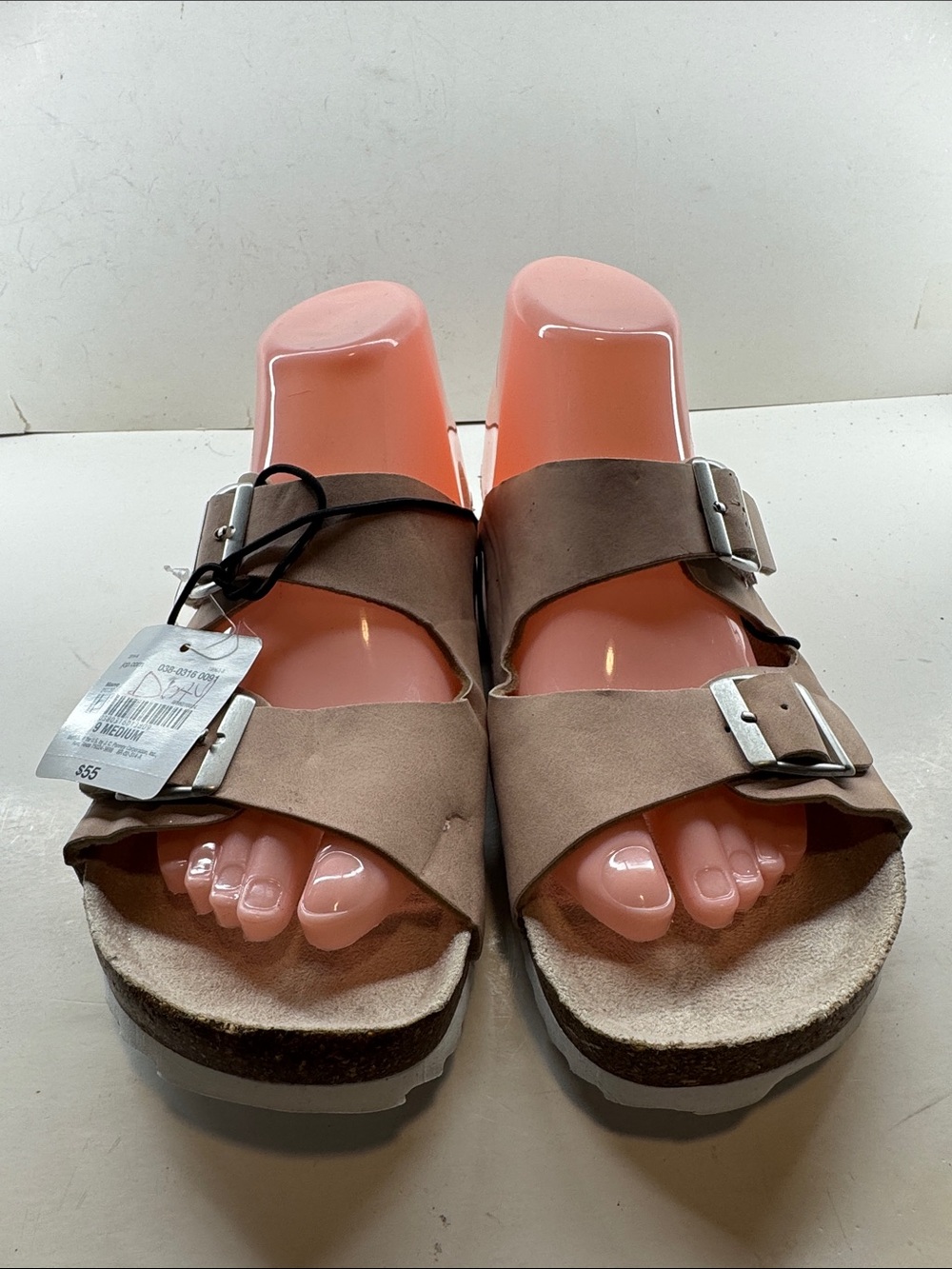 Women's Taupe Suede Double-Buckle Slide Sandals - Unbranded